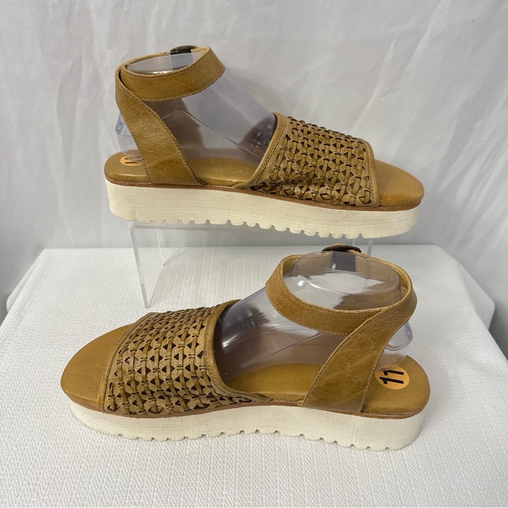 BED|STU Tan Woven Ankle-Strap Platform Sandals - Picture 7 of 9